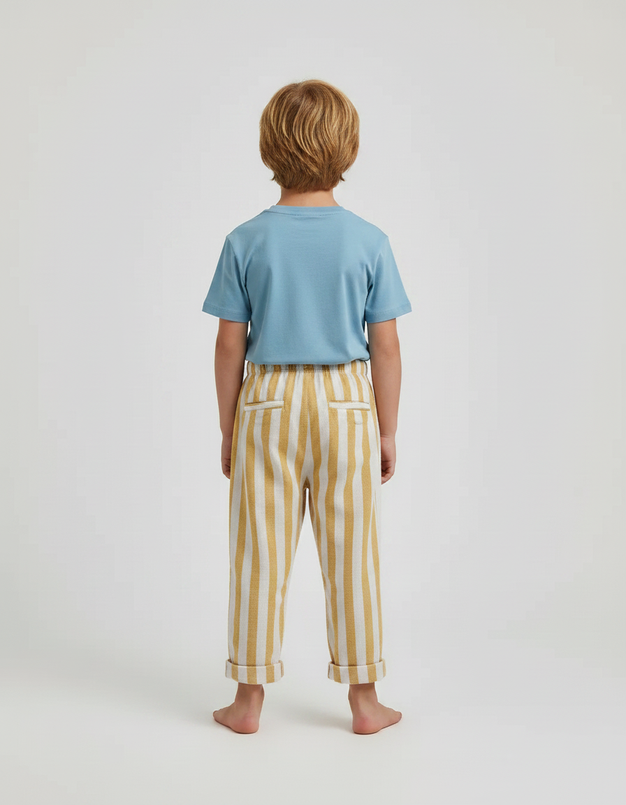 Pantalon Fluide Rayé Jaune Lin Ample Enfant - vue 2