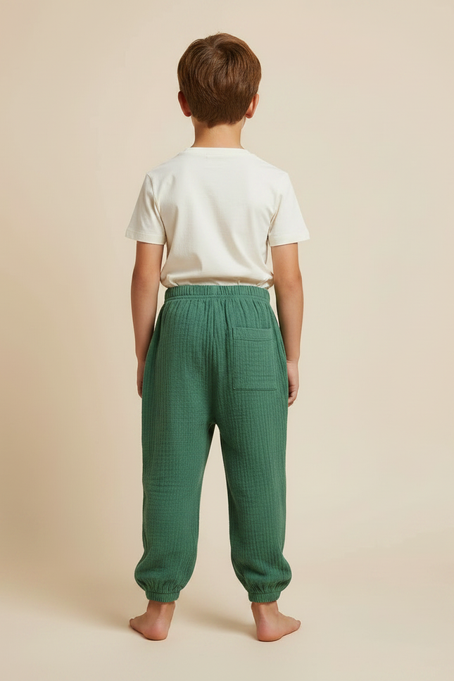 Pantalon Fluide Vert Ample Gaze Coton Confortable Enfant - vue 2