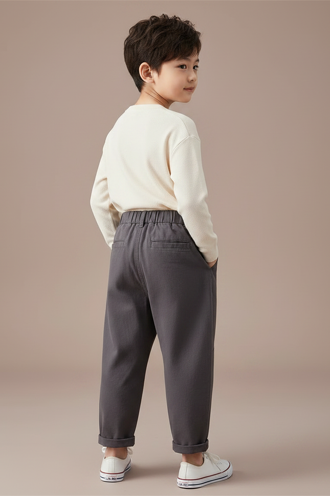Pantalon Fluide Gris Ample Coton Enfant Décontracté Cargo - vue 2