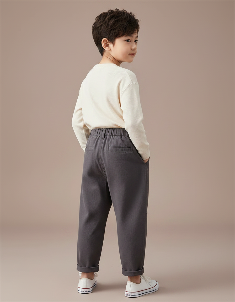 Pantalon Fluide Gris Ample Coton Enfant Décontracté Cargo - vue 2