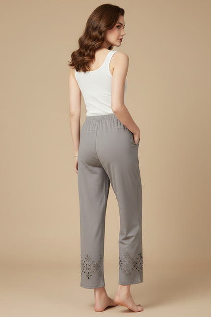 Pantalon Fluide Gris Ample Découpé Cheville Décontracté - Viscose - vue 2