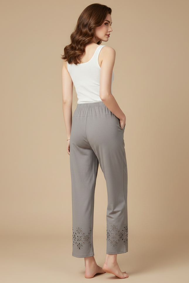 Pantalon Fluide Gris Ample Découpé Cheville Décontracté - Viscose - vue 2