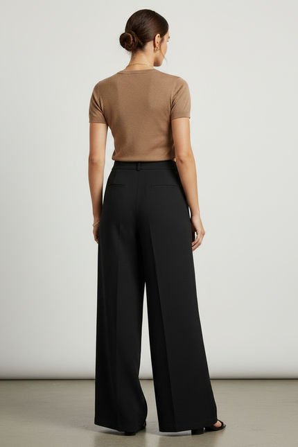 Pantalon Fluide Noir Ample Taille Haute Pince Élégant - Viscose - vue 2