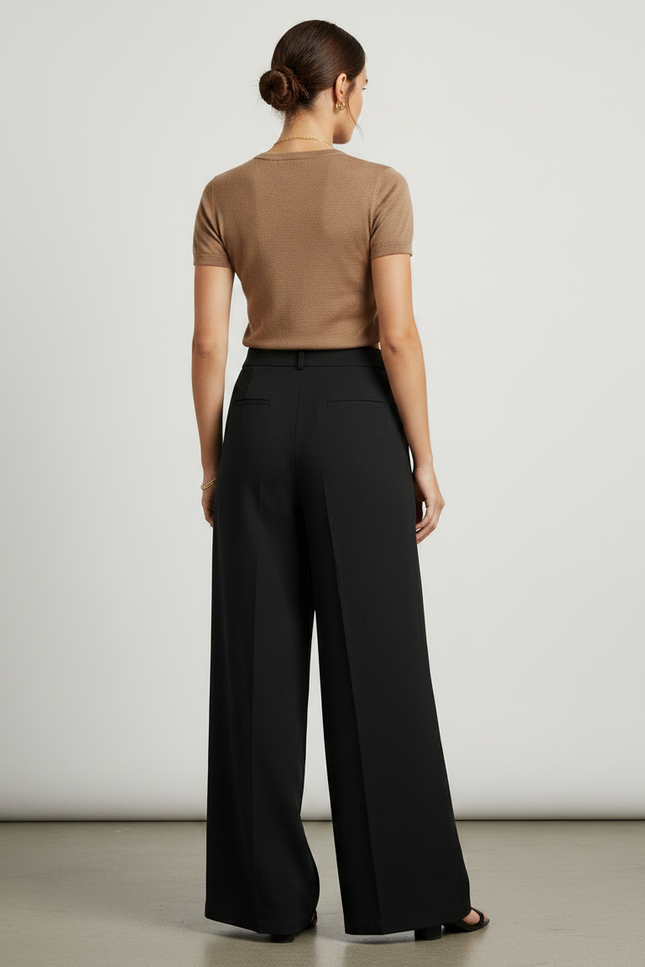 Pantalon Fluide Noir Ample Taille Haute Pince Élégant - Viscose - vue 2