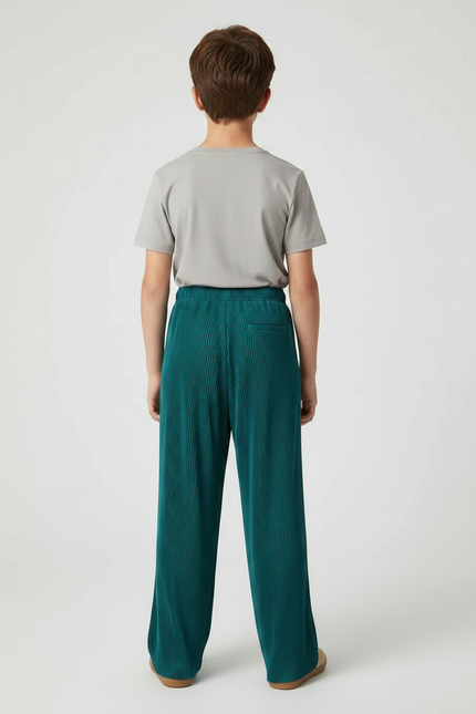 Pantalon Fluide Plissé Vert Émeraude Ample Cordon Enfant - Polyester - vue 2