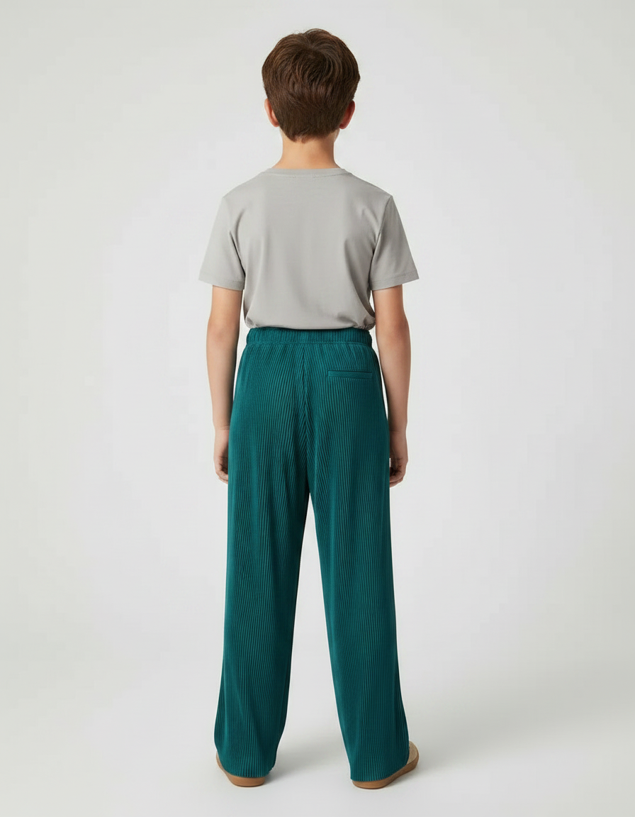 Pantalon Fluide Plissé Vert Émeraude Ample Cordon Enfant - Polyester - vue 2