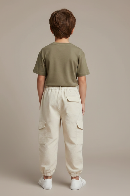Pantalon Fluide Beige Coton Cargo Décontracté Garçon - vue 2