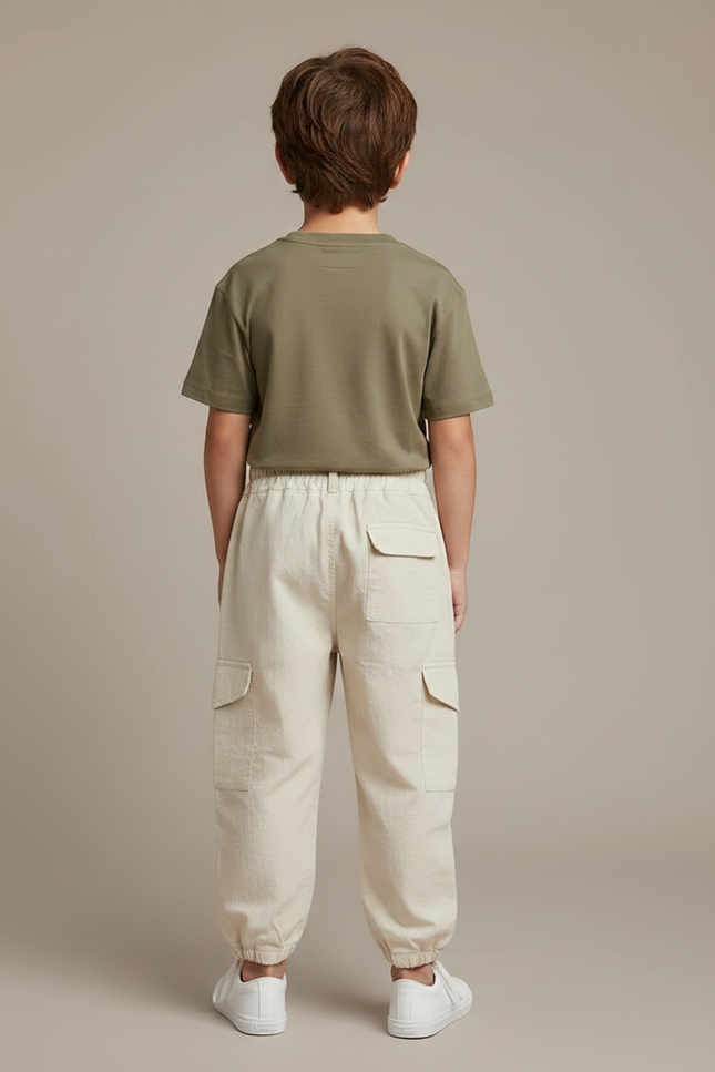 Pantalon Fluide Beige Coton Cargo Décontracté Garçon - vue 2