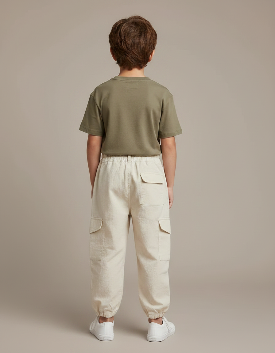 Pantalon Fluide Beige Coton Cargo Décontracté Garçon - vue 2