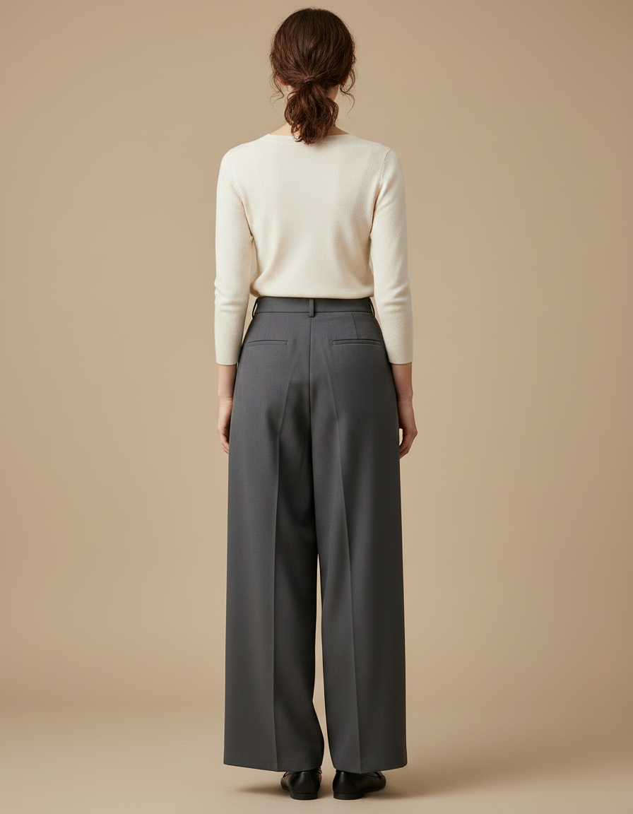 Pantalon Fluide Gris Ample Plissé Élégant Décontracté Femme - Gabardine - vue 2