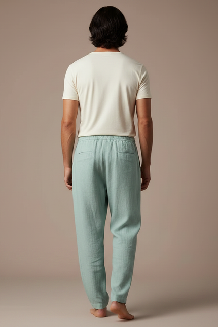 Pantalon Fluide Vert Lin Ample Homme Décontracté - vue 2