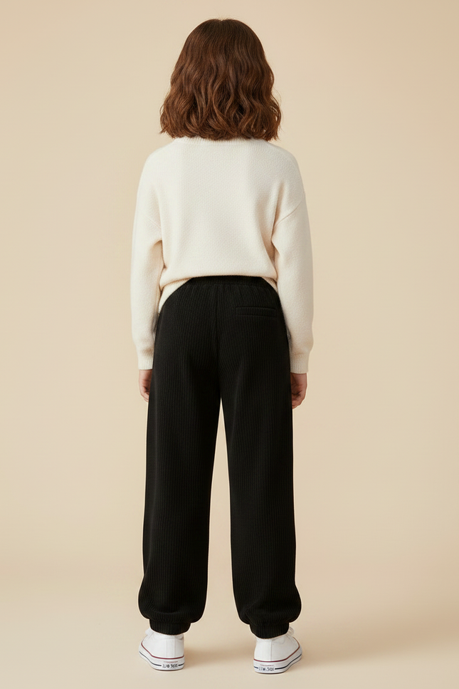 Pantalon Fluide Noir Côtelé Ample Confortable - Cordé - vue 2