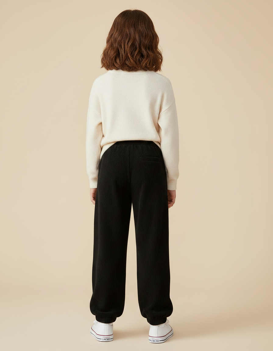 Pantalon Fluide Noir Côtelé Ample Confortable - Cordé - vue 2