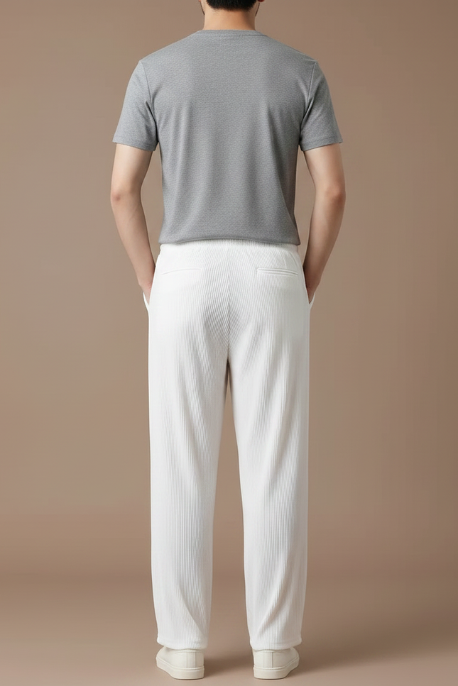 Pantalon Fluide Blanc Plissé Droit Décontracté Homme - Polyester - vue 2