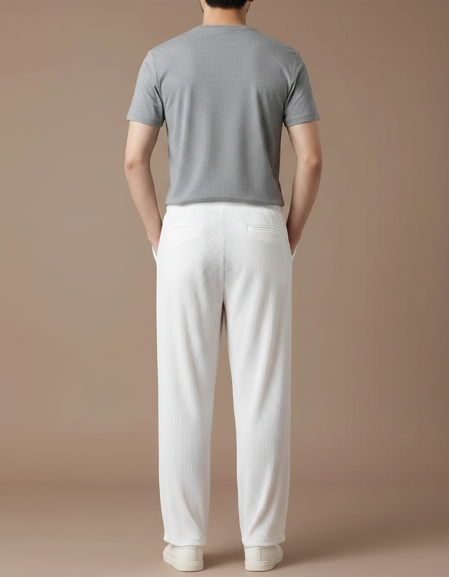 Pantalon Fluide Blanc Plissé Droit Décontracté Homme - Polyester - vue 2