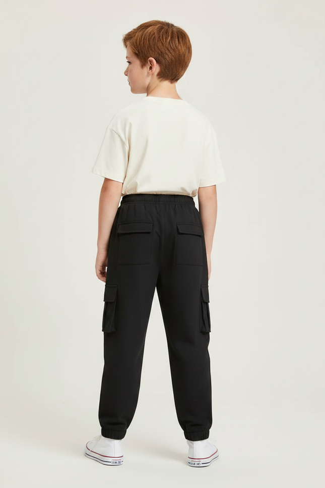 Pantalon Fluide Noir Cargo Ample Multi-Poches Garçon - Molleton - vue 2