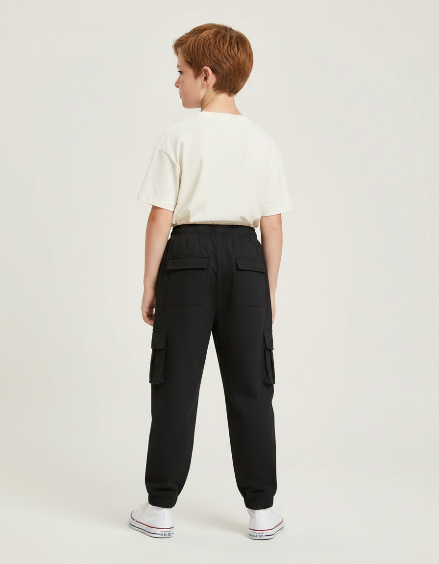 Pantalon Fluide Noir Cargo Ample Multi-Poches Garçon - Molleton - vue 2