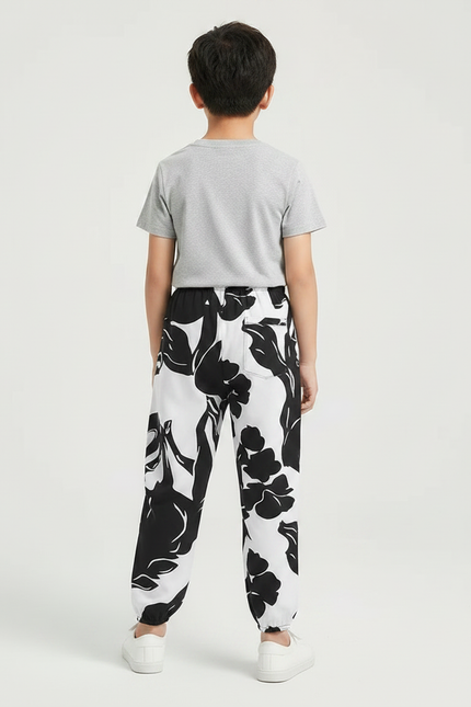 Pantalon Fluide Noir Blanc Imprimé Floral Ample Coton - Viscose - vue 2