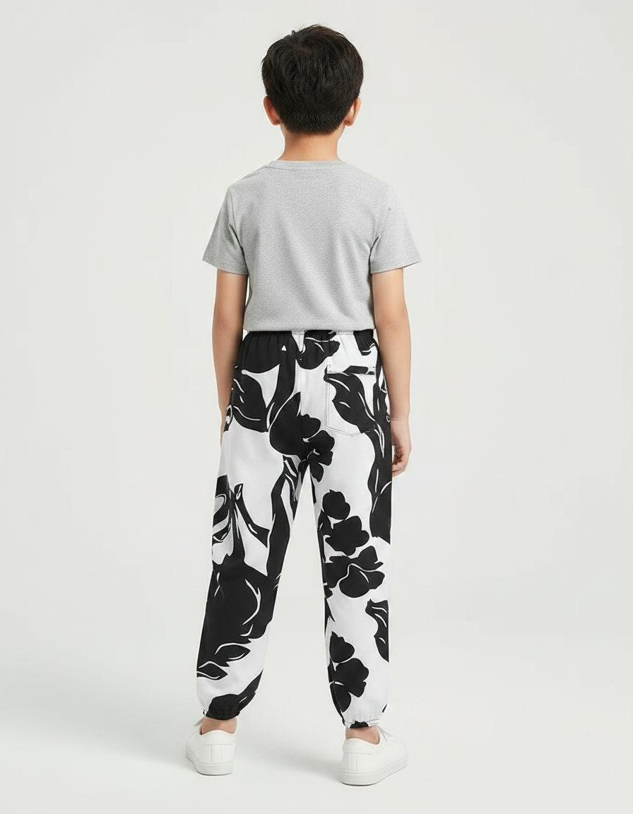 Pantalon Fluide Noir Blanc Imprimé Floral Ample Coton - Viscose - vue 2