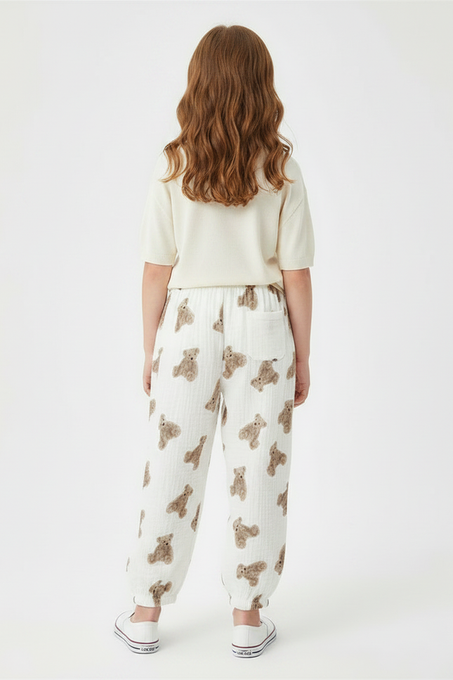 Pantalon Fluide Blanc Imprimé Oursons Enfant - Coton - vue 2