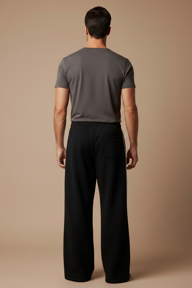 Pantalon Fluide Noir Ample Rayures Blanches Sport - Molleton - vue 2