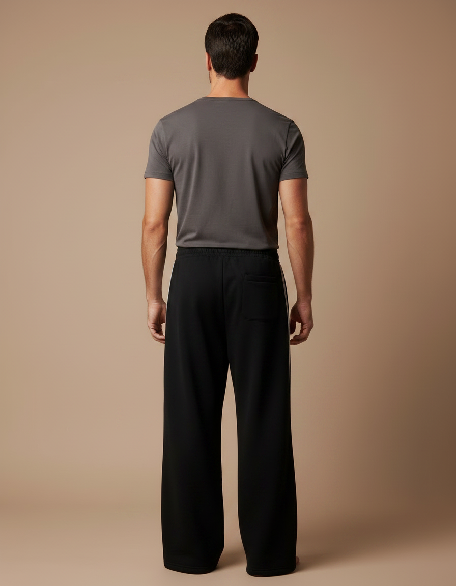 Pantalon Fluide Noir Ample Rayures Blanches Sport - Molleton - vue 2