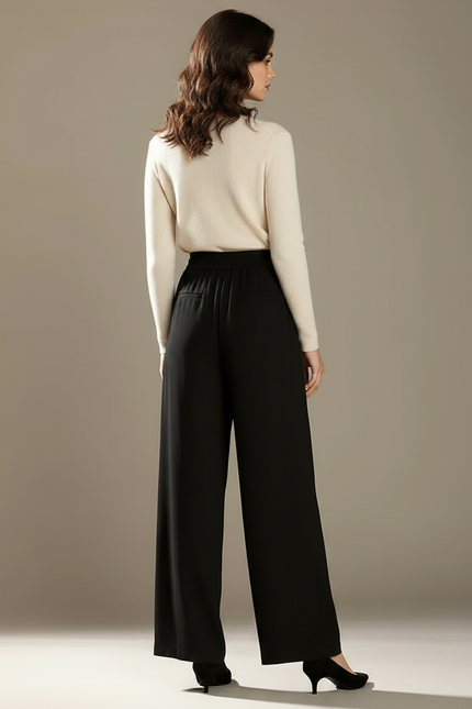 Pantalon Fluide Noir Ample Taille Haute Casual Élégant - Polyester - vue 2