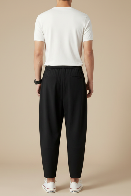 Pantalon Fluide Noir Ample Coton Homme Décontracté - vue 2