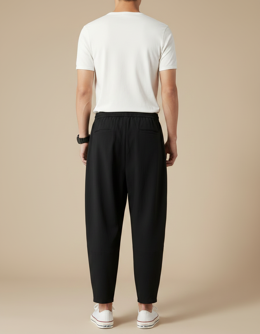 Pantalon Fluide Noir Ample Coton Homme Décontracté - vue 2