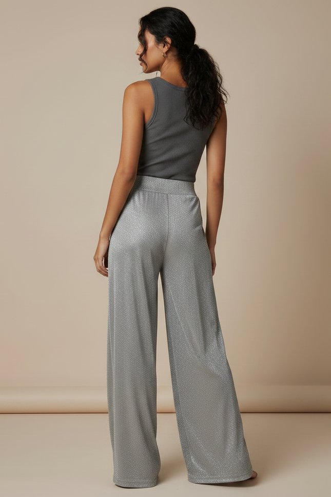 Pantalon Fluide Argenté Brillant Ample Élégant - Maille - vue 2