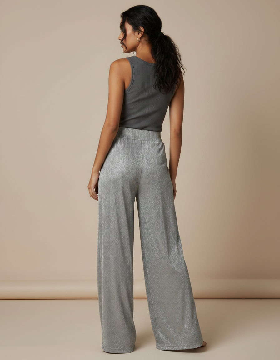 Pantalon Fluide Argenté Brillant Ample Élégant - Maille - vue 2