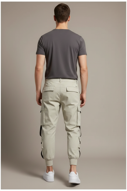 Pantalon Fluide Beige Cargo Jogger Multi-Poches Homme - Polyester - vue 2