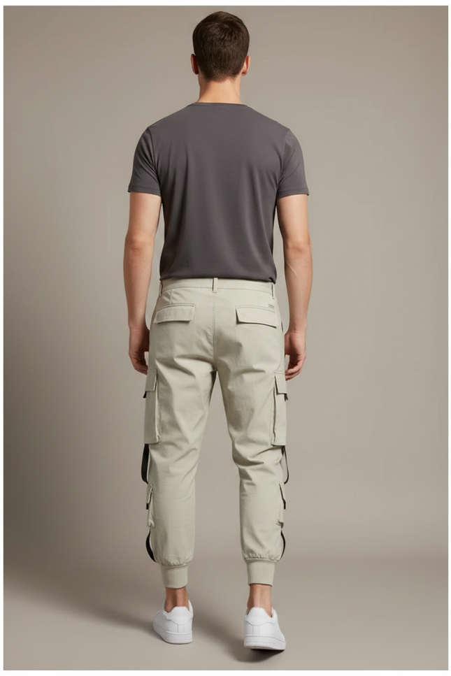 Pantalon Fluide Beige Cargo Jogger Multi-Poches Homme - Polyester - vue 2