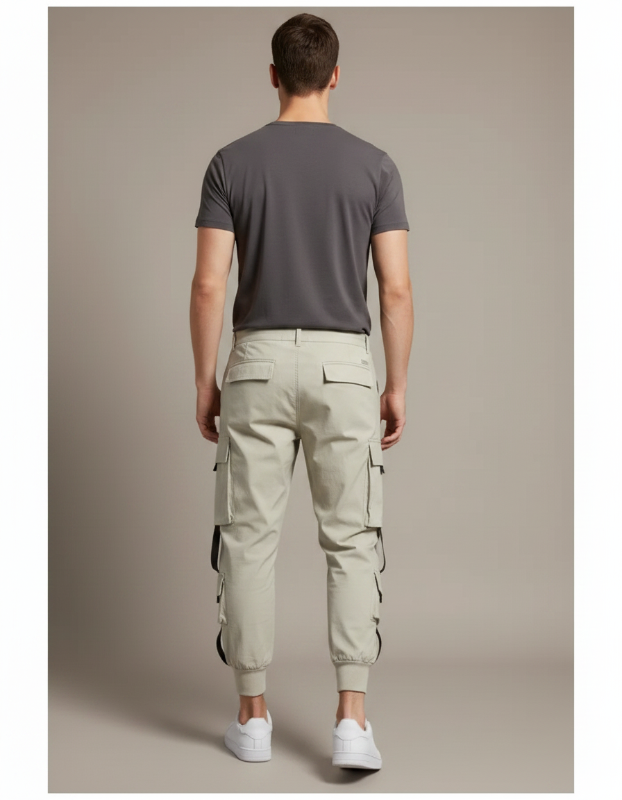 Pantalon Fluide Beige Cargo Jogger Multi-Poches Homme - Polyester - vue 2