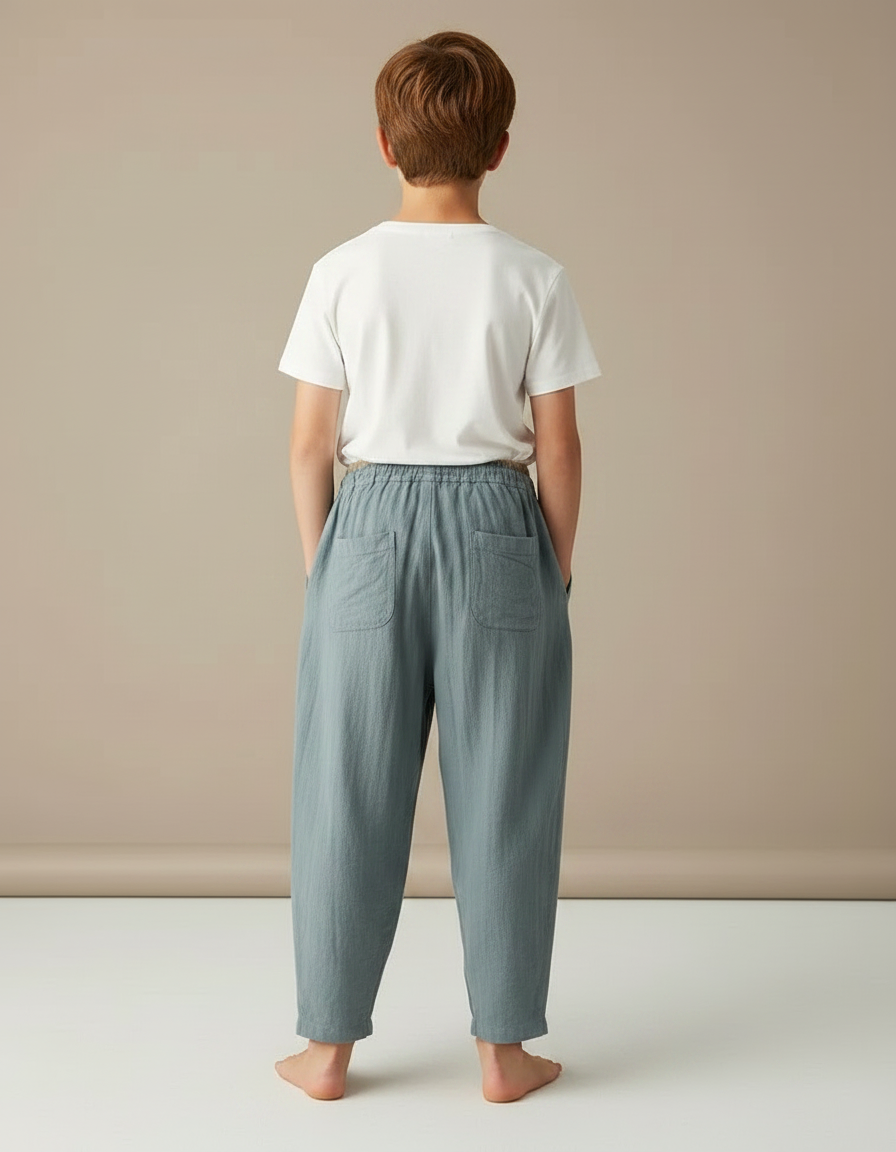 Pantalon Fluide Vert Lin Coton Ample Décontracté - vue 2
