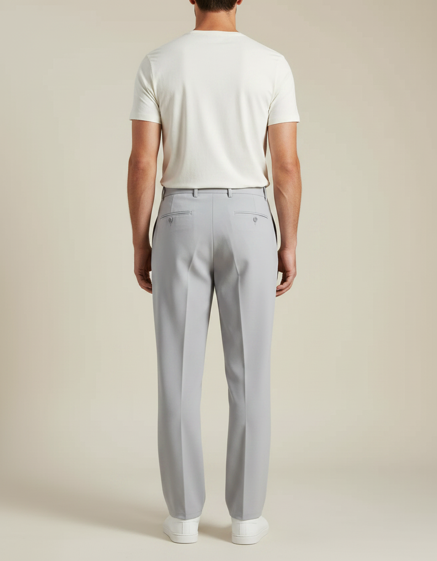 Pantalon Fluide Gris Clair Plissé Décontracté Homme Moderne - Polyester - vue 2