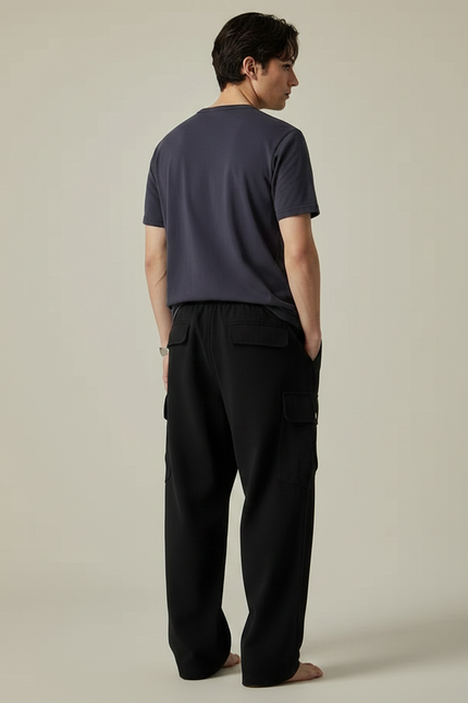 Pantalon Fluide Homme Noir Coupe Ample Viscose - vue 2