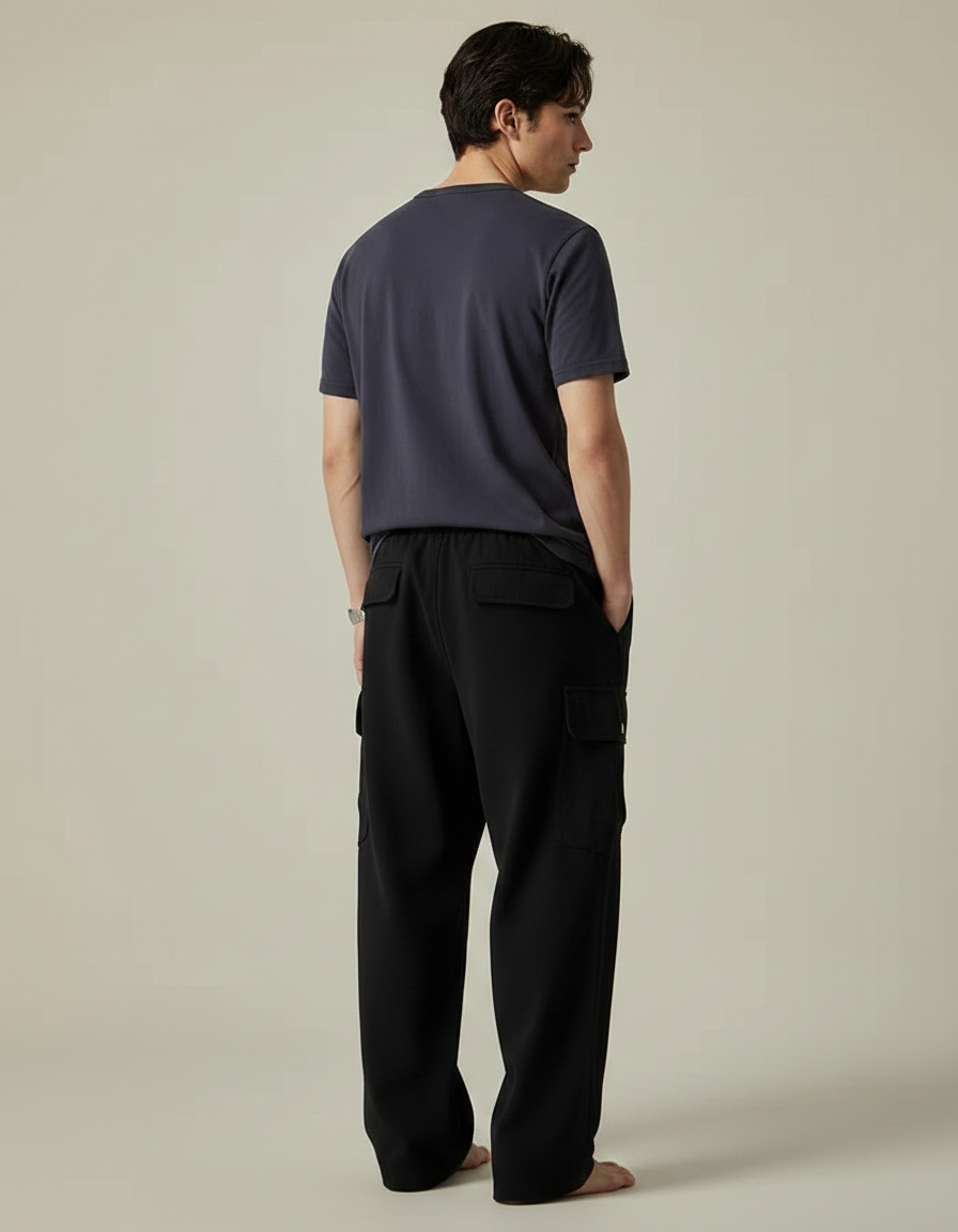 Pantalon Fluide Homme Noir Coupe Ample Viscose - vue 2