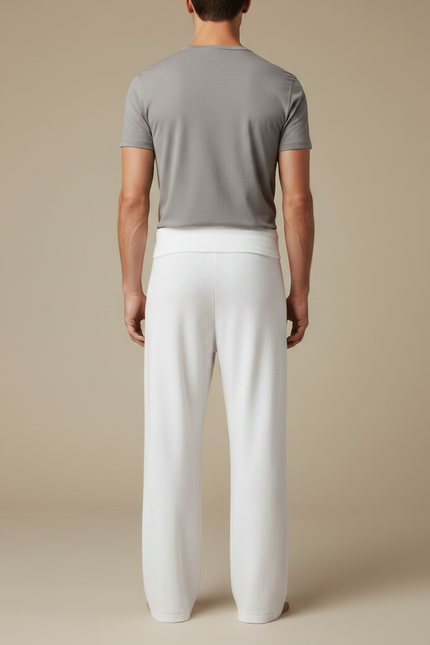 Pantalon Fluide Blanc Ample Confortable Homme Coton - Molleton - vue 2