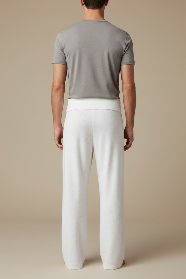 Pantalon Fluide Blanc Ample Confortable Homme Coton - Molleton - vue 2