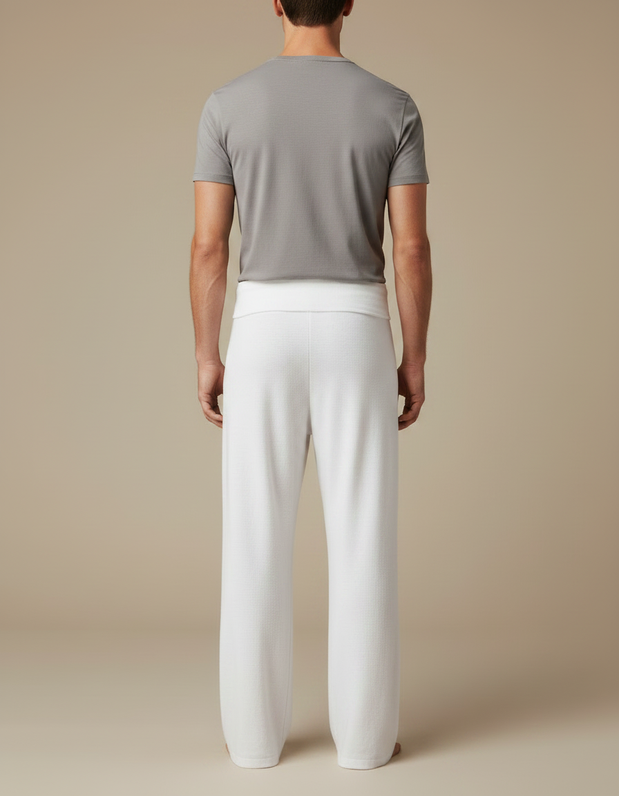 Pantalon Fluide Blanc Ample Confortable Homme Coton - Molleton - vue 2