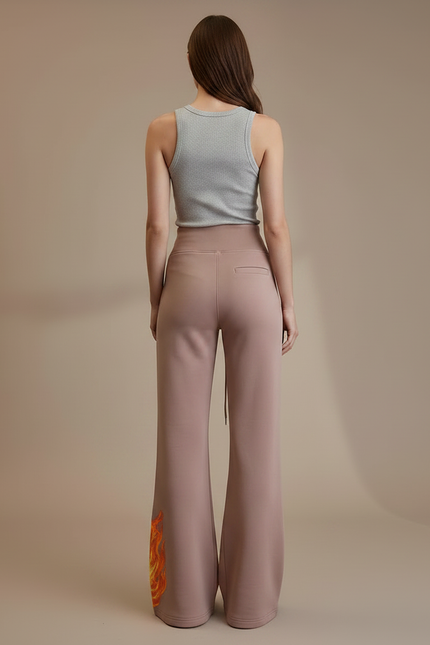 Pantalon Fluide Rose Flammé Taille Haute Confortable Évasé - Molleton - vue 2
