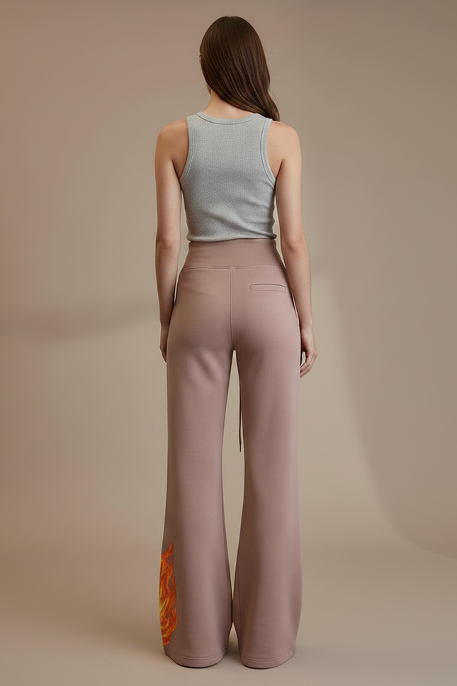 Pantalon Fluide Rose Flammé Taille Haute Confortable Évasé - Molleton - vue 2