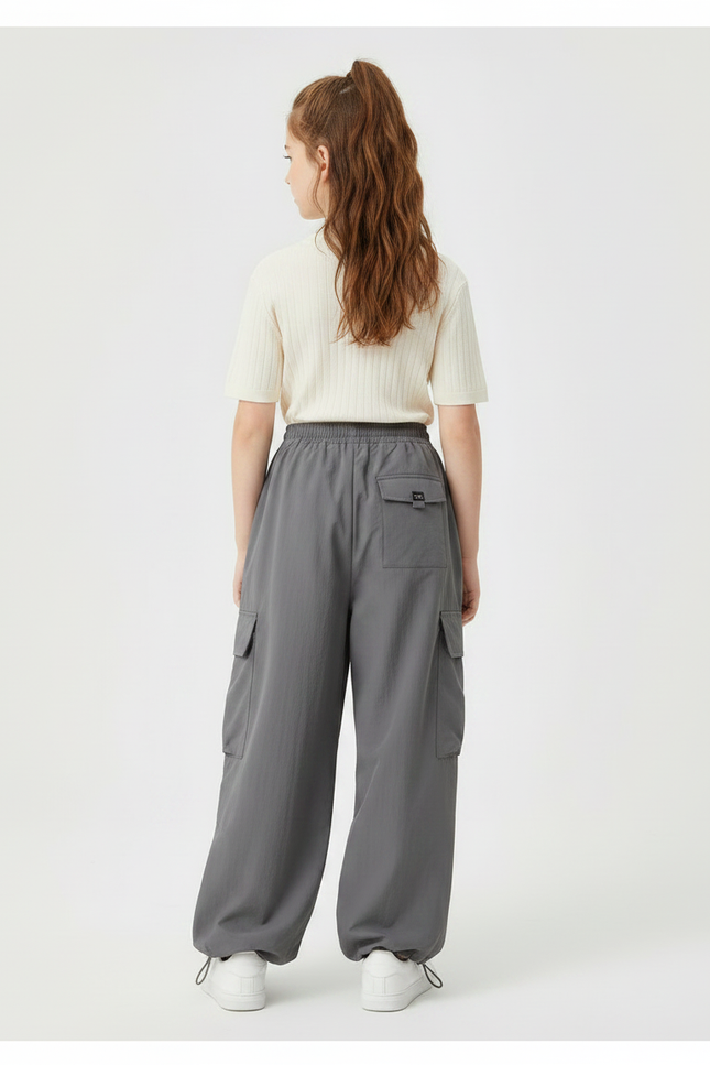 Pantalon Fluide Cargo Gris Ample Décontracté Fille - Polyester - vue 2