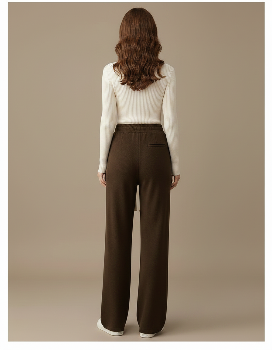 Pantalon Fluide Marron Ample Décontracté Cordon Femme - Molleton - vue 2
