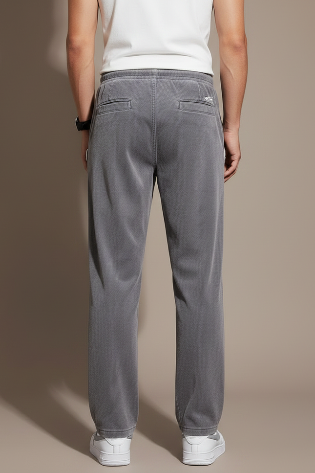 Pantalon Fluide Gris Cordon Ample Décontracté Côtelé - Cordé - vue 2