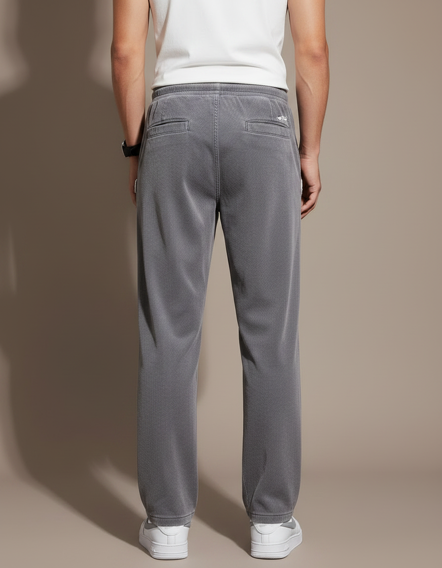 Pantalon Fluide Gris Cordon Ample Décontracté Côtelé - Cordé - vue 2