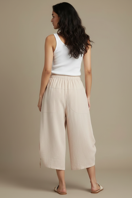 Pantalon Fluide Beige Coton Ample Décontracté Coréen - vue 2