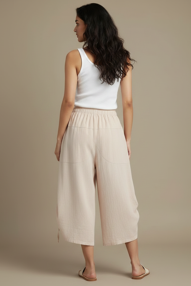 Pantalon Fluide Beige Coton Ample Décontracté Coréen - vue 2