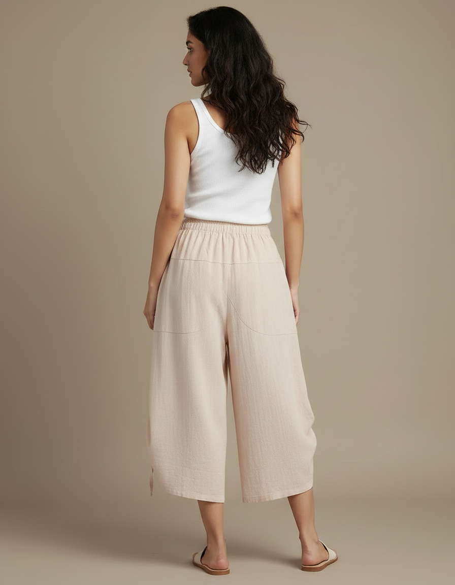 Pantalon Fluide Beige Coton Ample Décontracté Coréen - vue 2